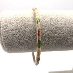 Vintage Floral Enamel Cloisonne Thin Bangle Bracelet, 7 3/4 Inches, 1960s